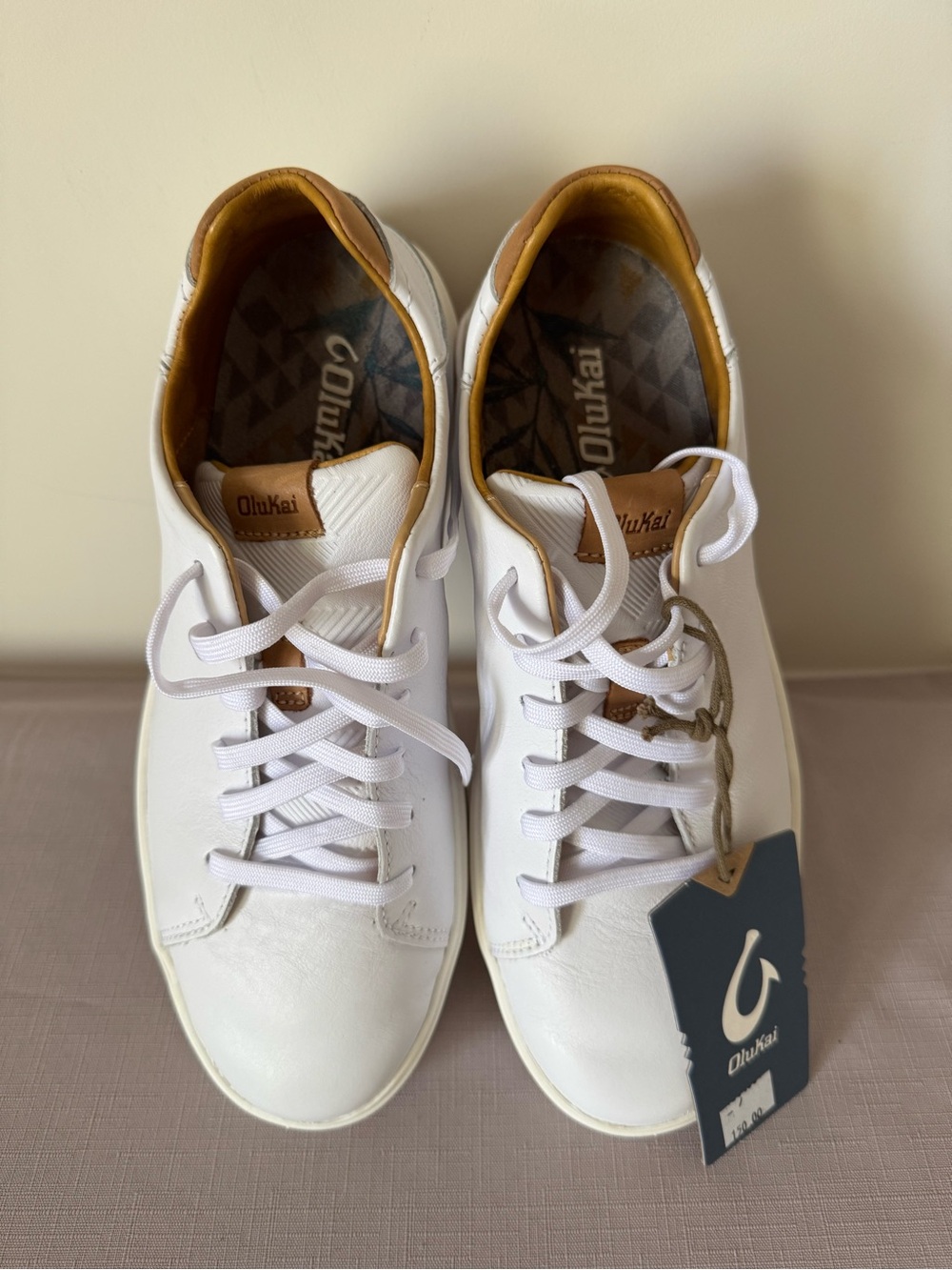 Olukai Lae'ahi li 'ili Leather Sneaker - Bright White Size 8 Men's New $150.00